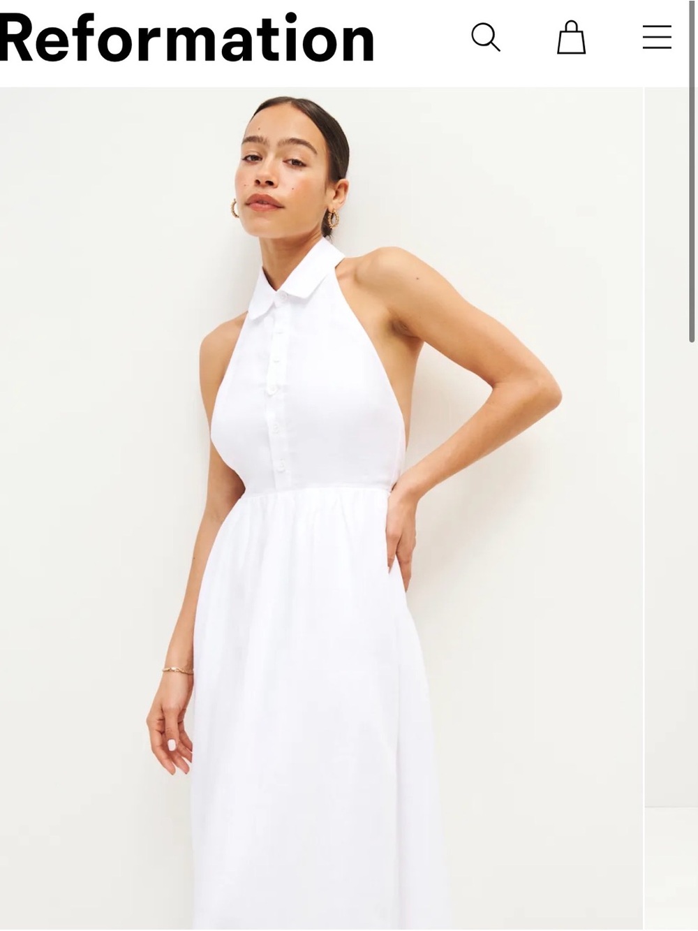 Reformation White Halter Collared Midi Dress - Picture 2 of 7